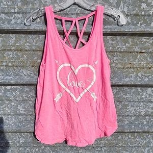 Hot Pink Heart Semi Sheer Back Criss Cross Cut Out